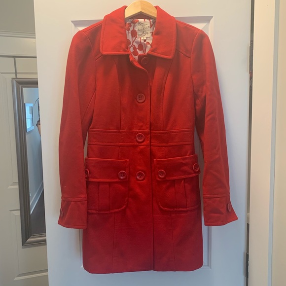 🍒 Cherry Red Pea Coat - Picture 1 of 4